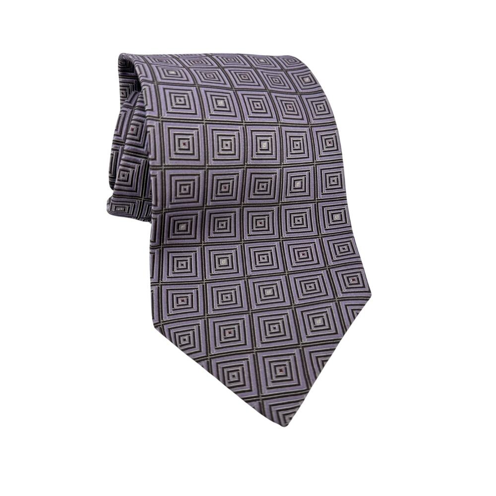 Giovanni Seta Studio Collection Silk Tie Lavender Geometric Squares Italy